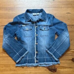 Carolina Blues medium wash raw hem western denim‎ jean jacket SIZE M